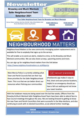 Safer Neighbourhood Team Newsletter - September 21